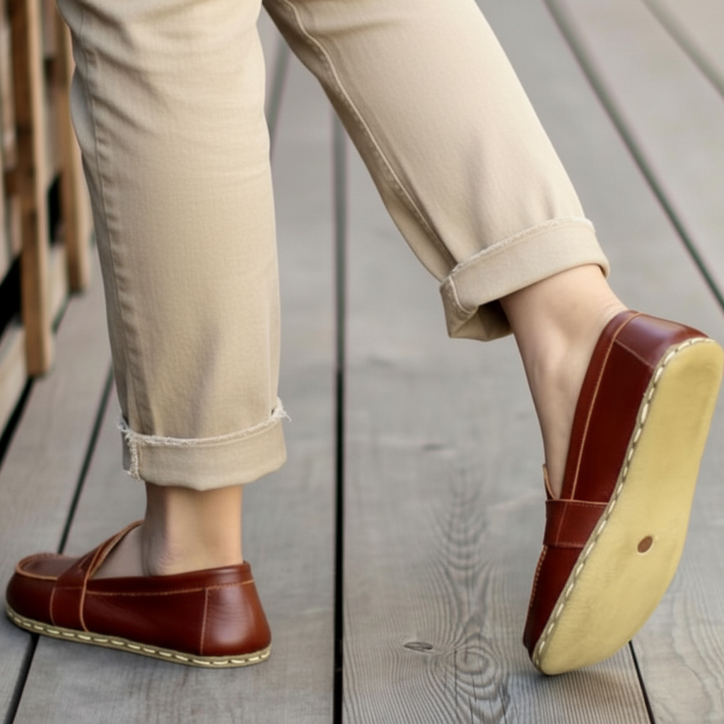 Women Barefoot Brown Penny Loafers