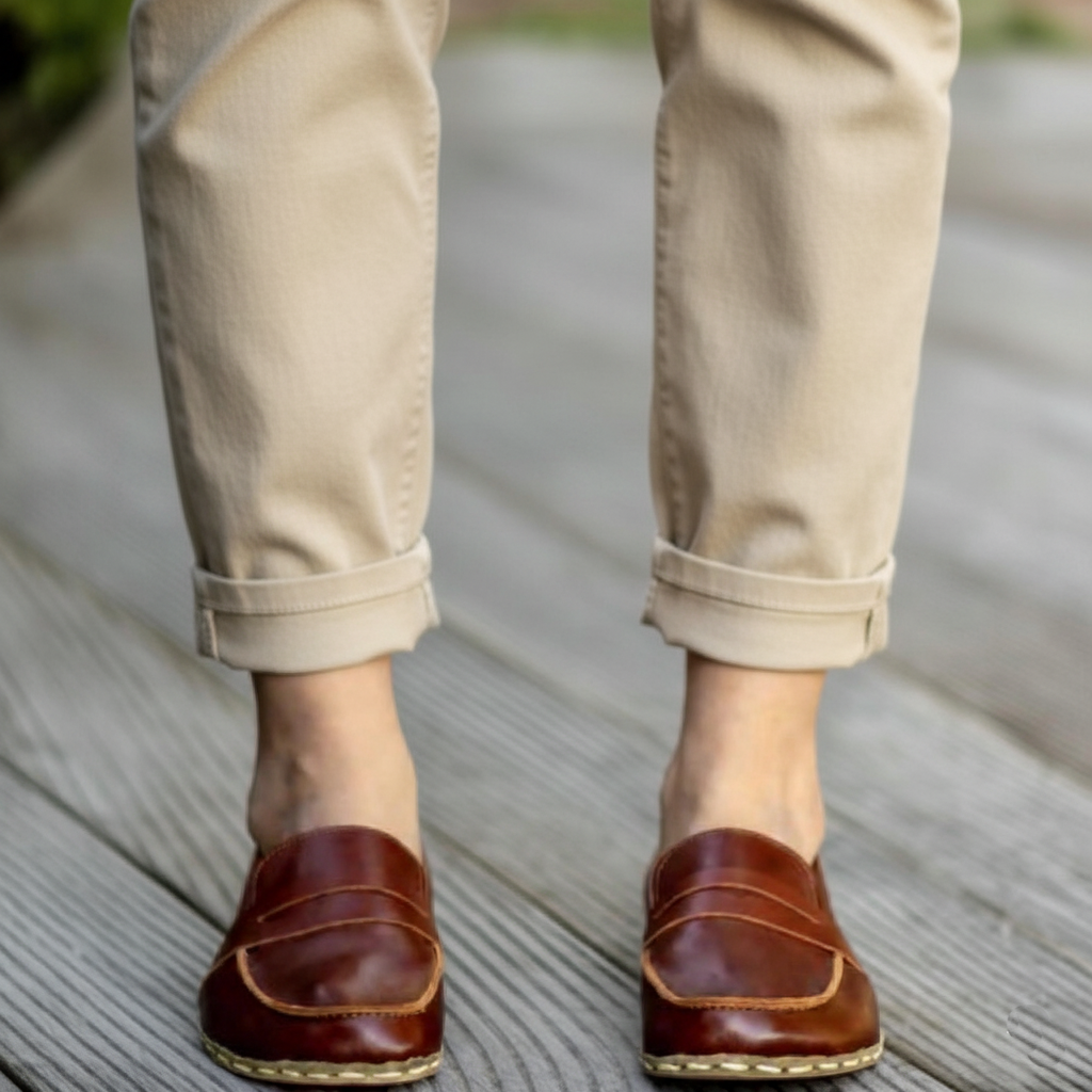 Women Barefoot Brown Penny Loafers