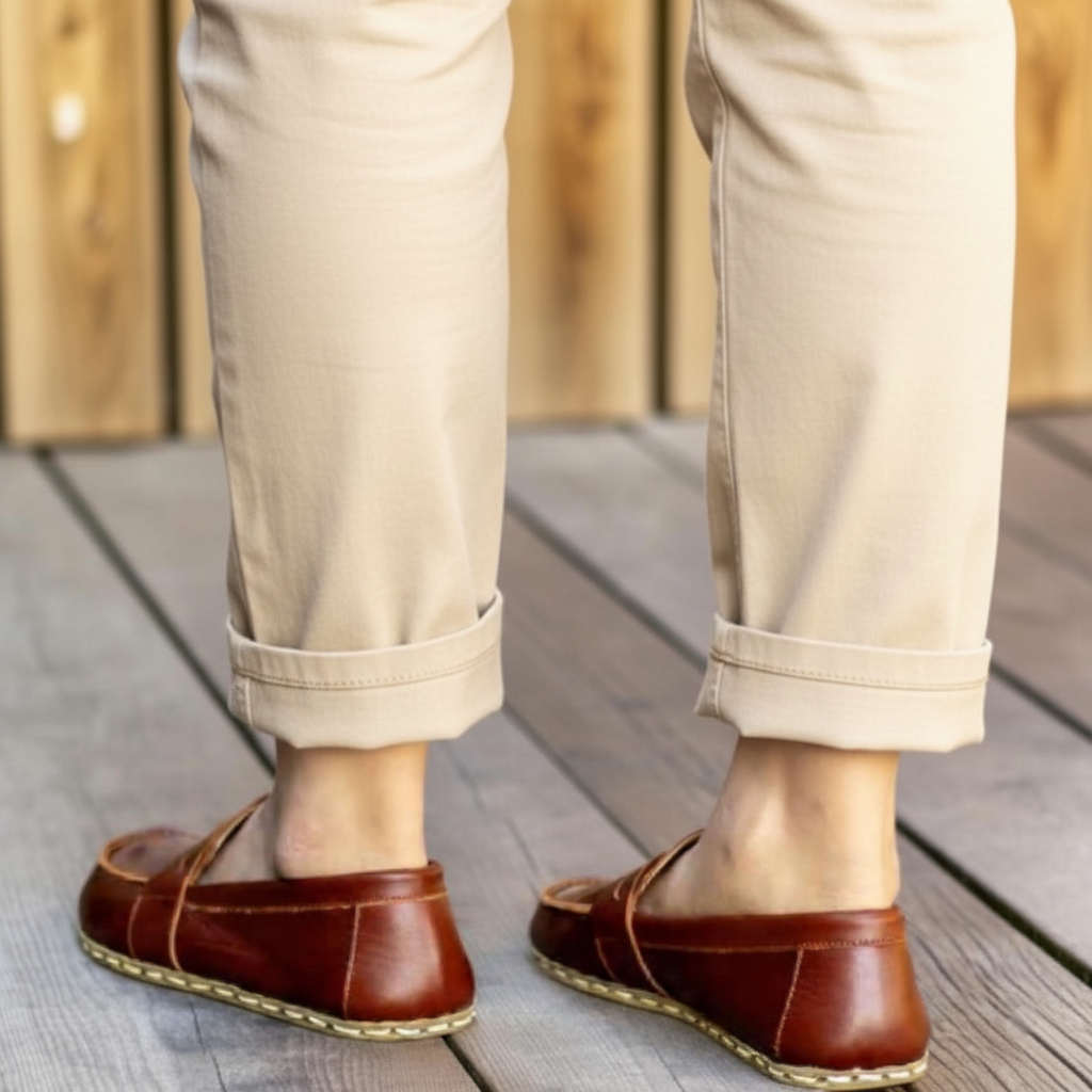 Women Barefoot Brown Penny Loafers