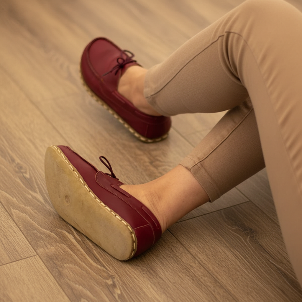 Women Barefoot Burgundy Boat Shoes