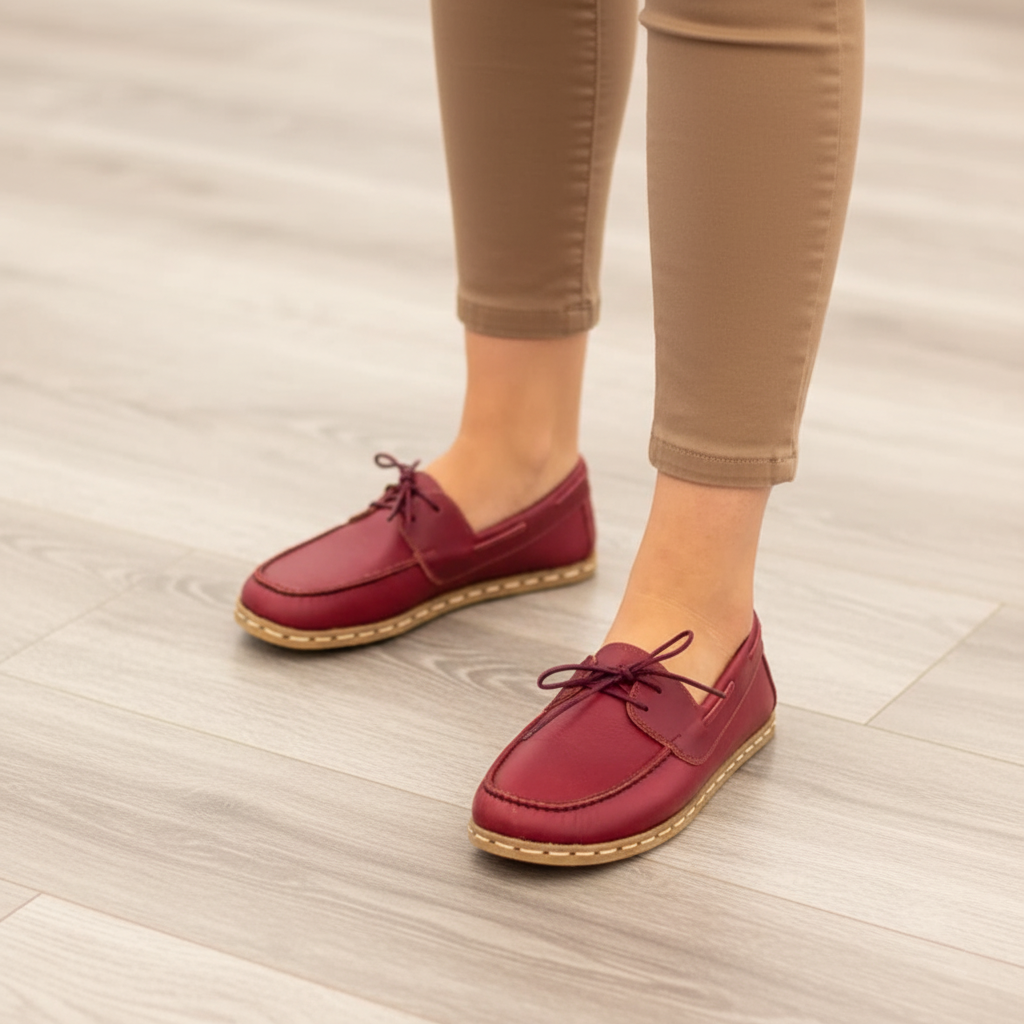 Women Barefoot Burgundy Boat Shoes