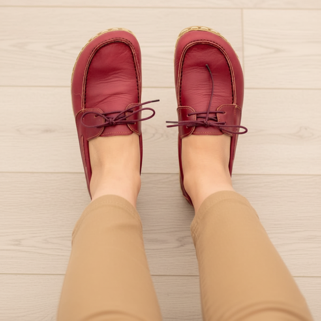 Women Barefoot Burgundy Boat Shoes