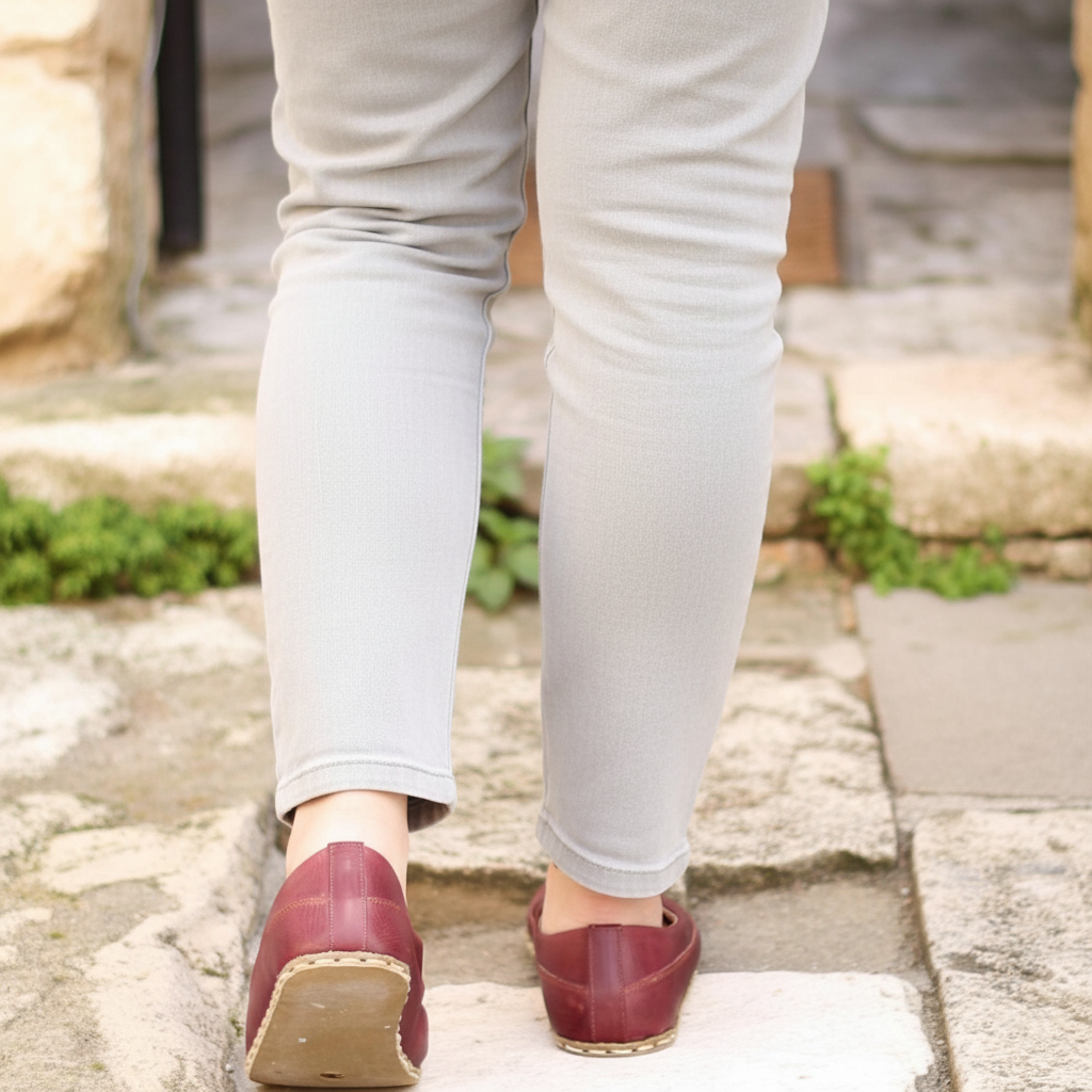 Women Barefoot Burgundy Cross Ballet Flats