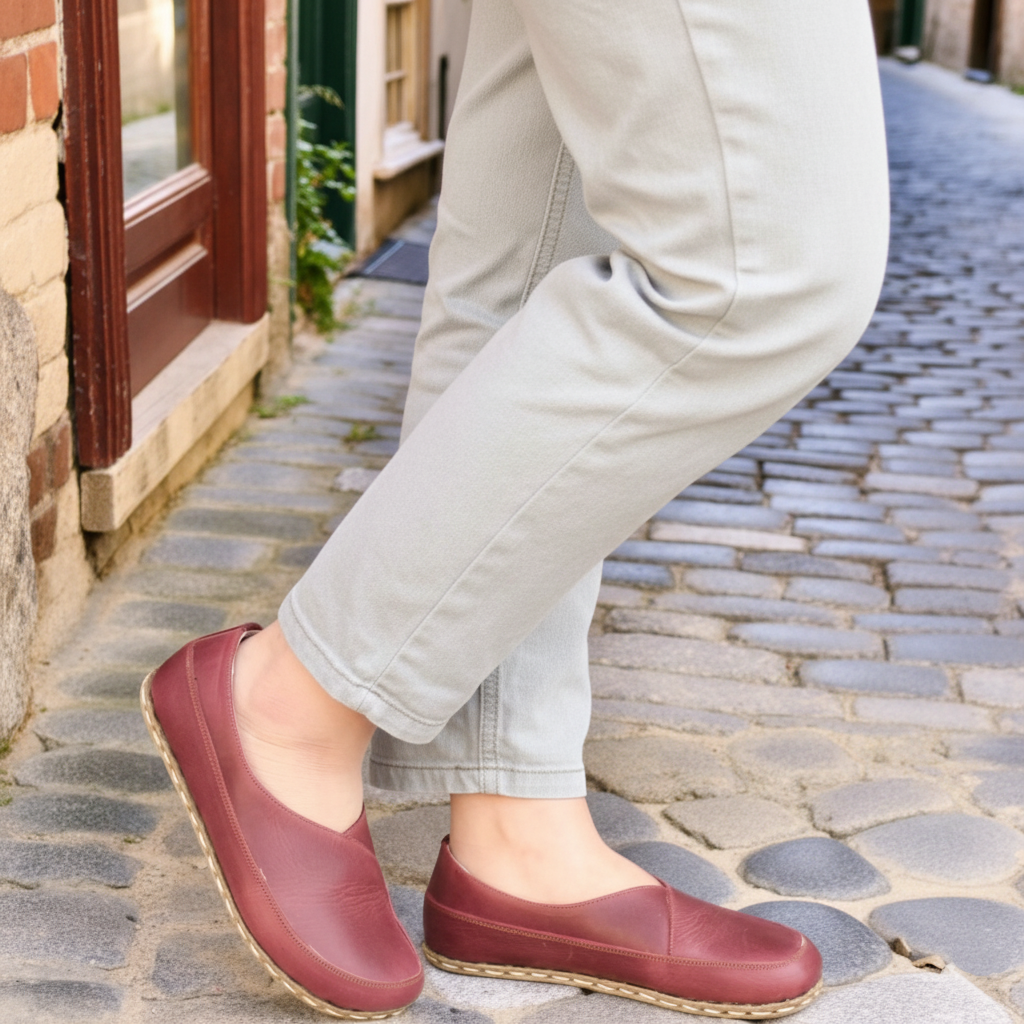 Women Barefoot Burgundy Cross Ballet Flats