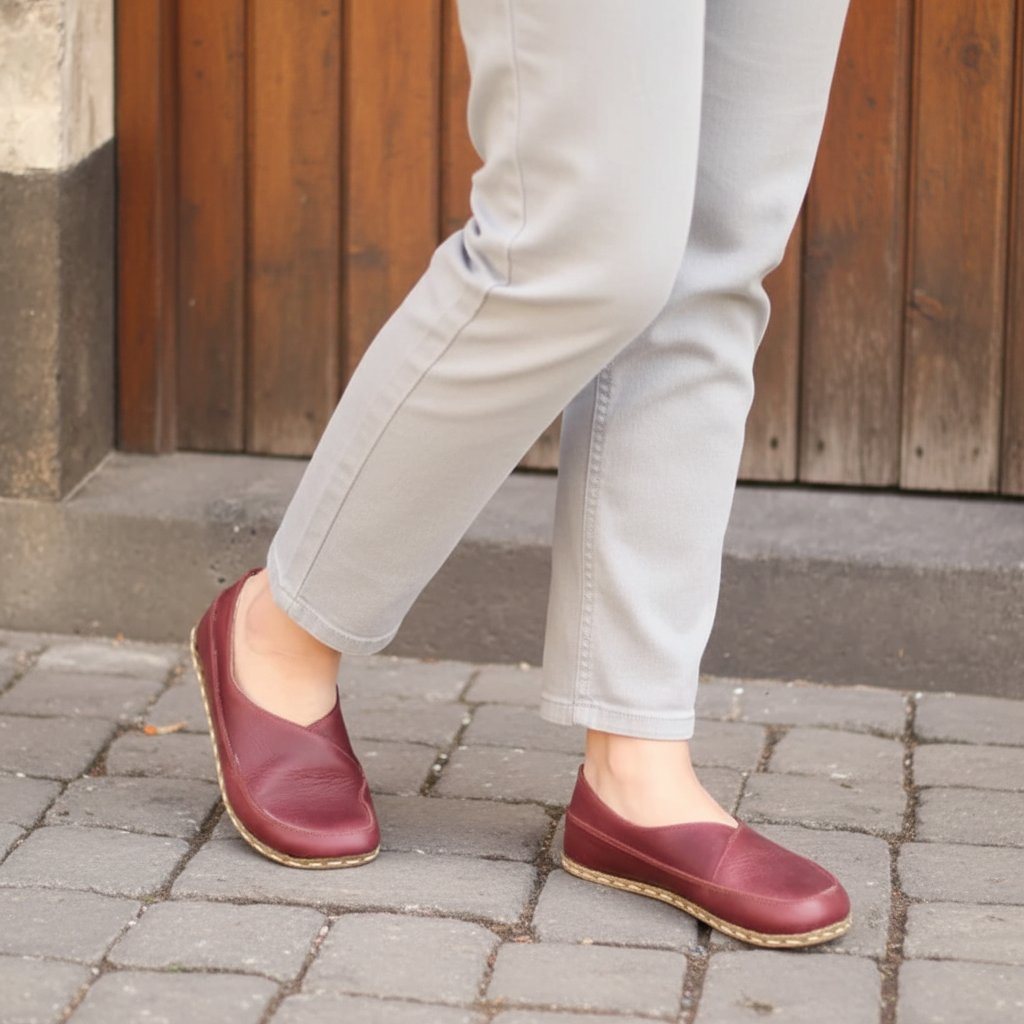 Women Barefoot Burgundy Cross Ballet Flats