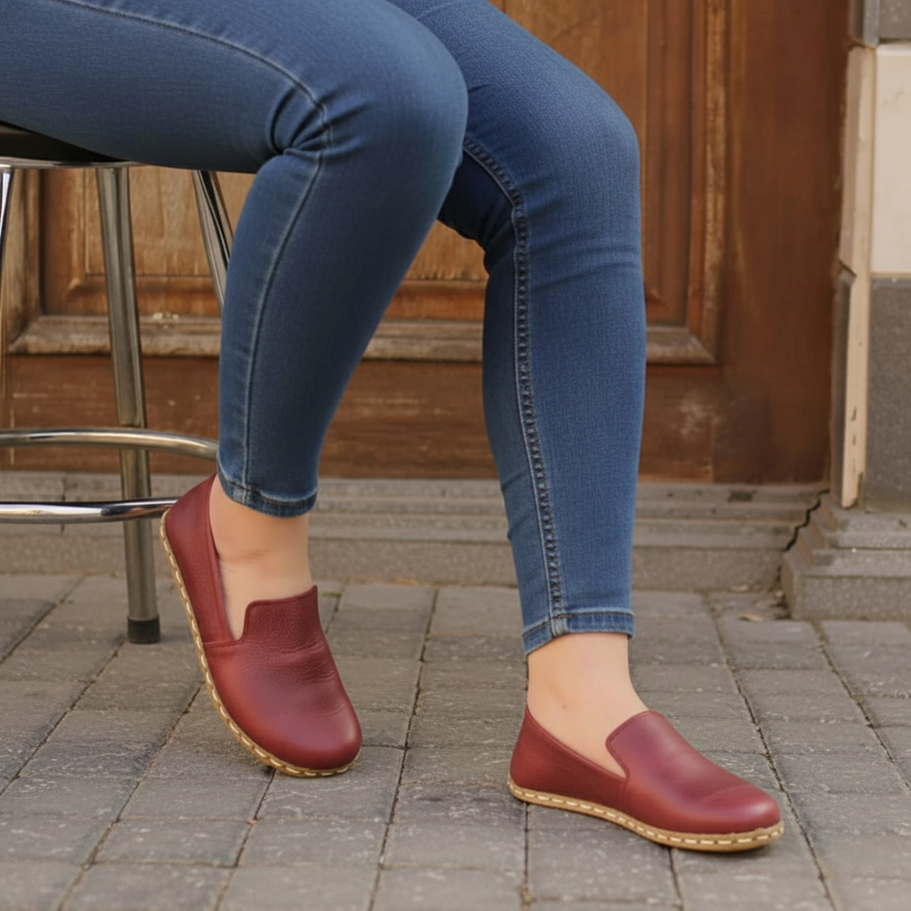 Women Barefoot Burgundy Loafers