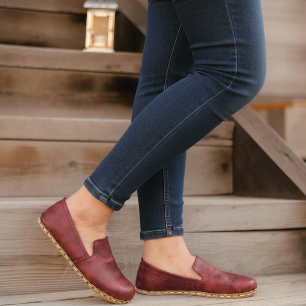 Women Barefoot Burgundy Loafers