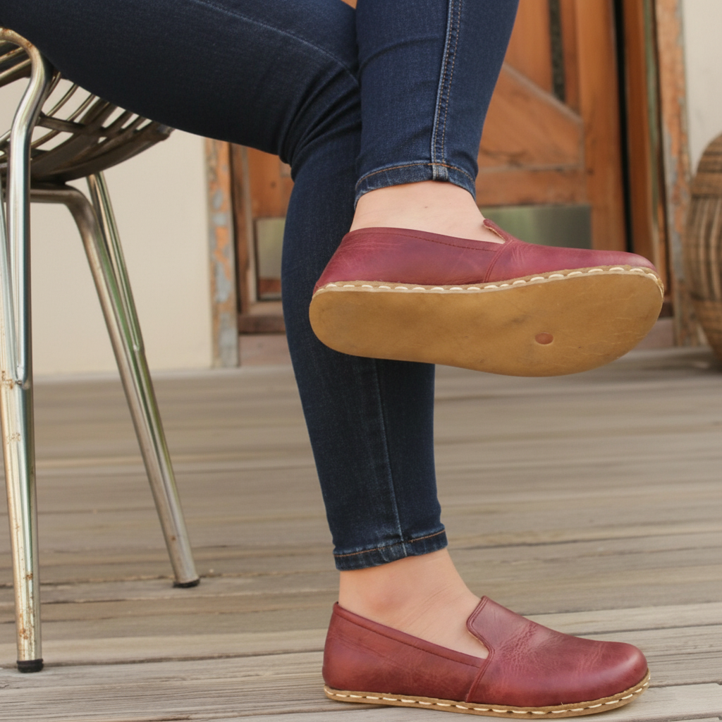Women Barefoot Burgundy Loafers