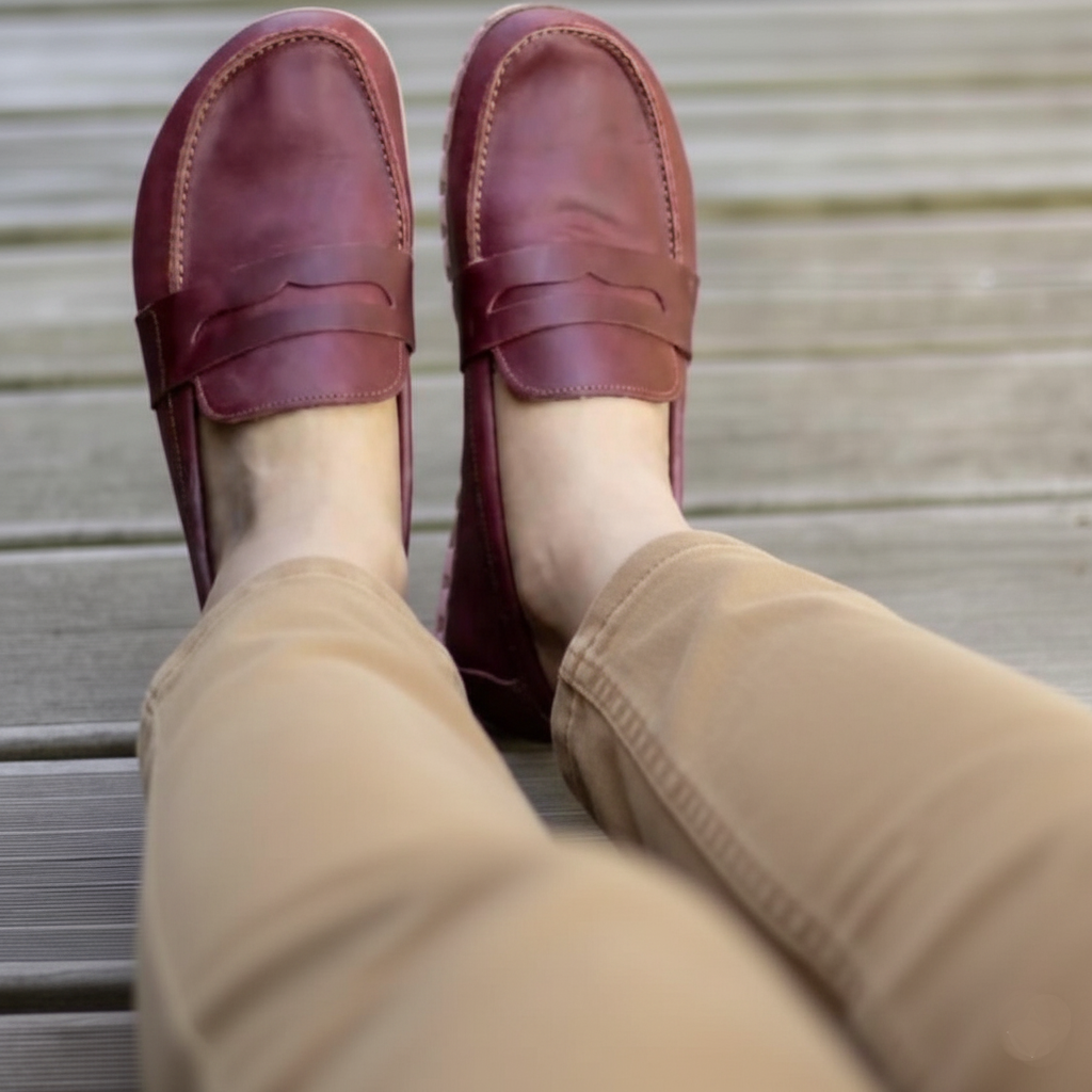 Women Barefoot Burgundy Penny Loafers