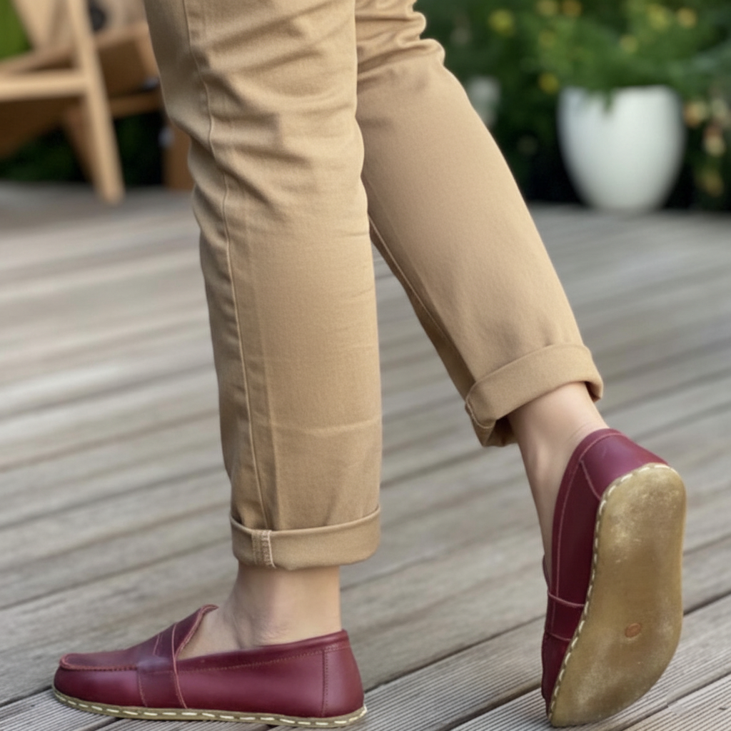 Women Barefoot Burgundy Penny Loafers