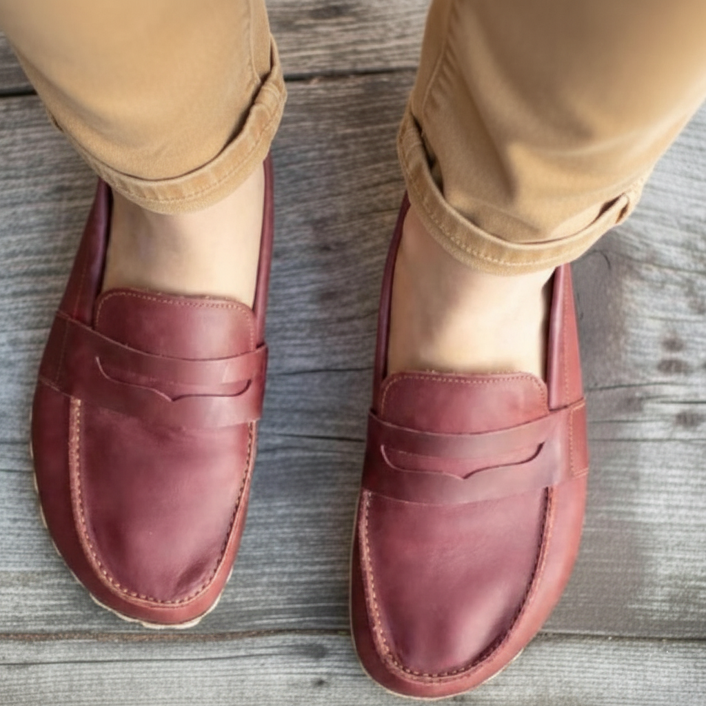 Women Barefoot Burgundy Penny Loafers