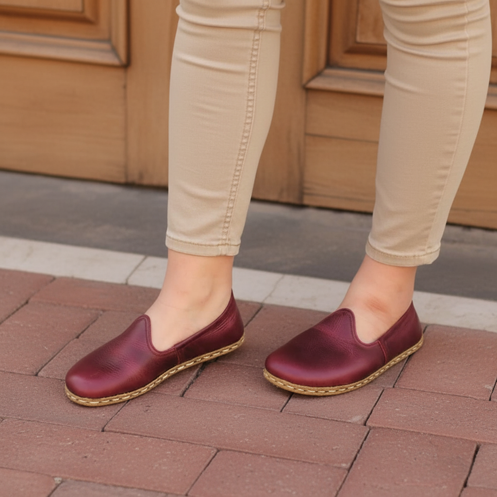 Women Barefoot Burgundy Slip On Shoes
