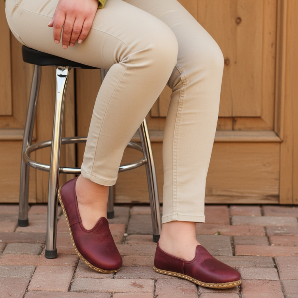 Women Barefoot Burgundy Slip On Shoes