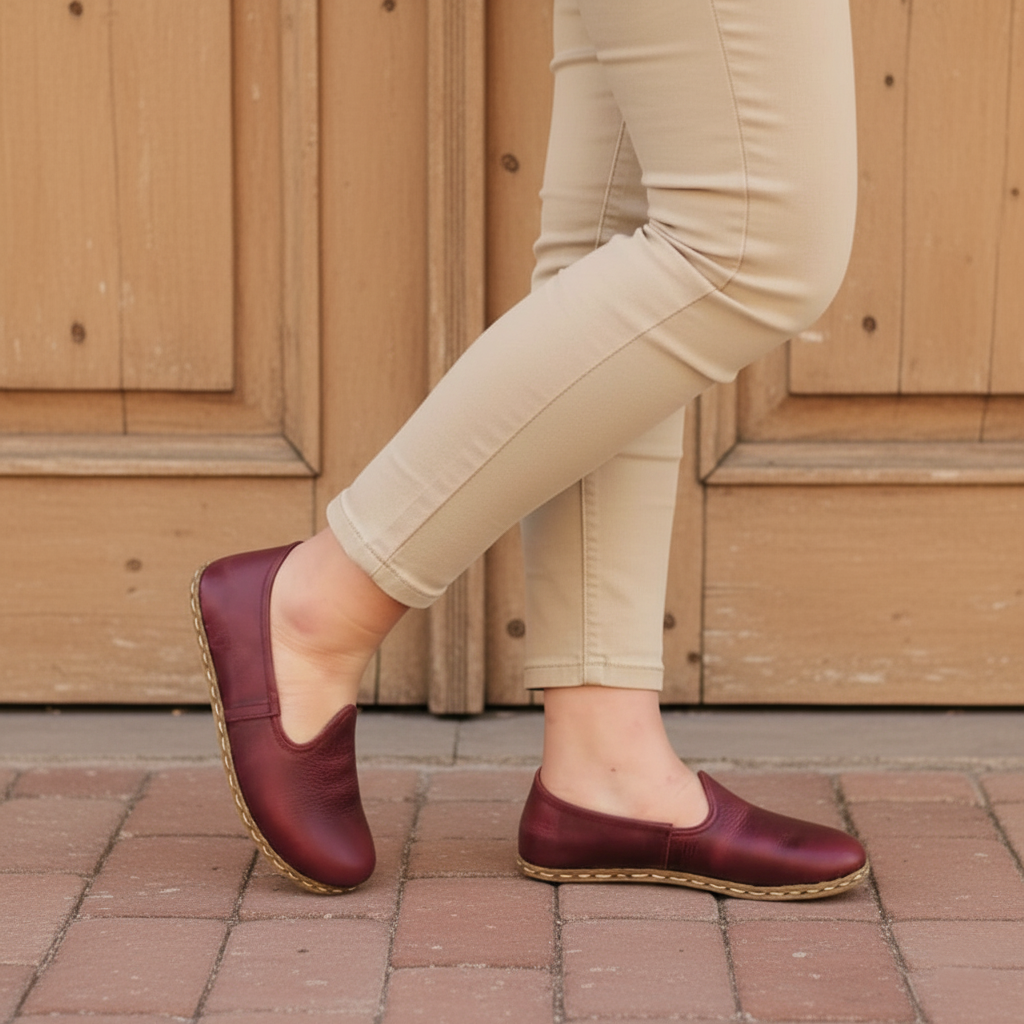Women Barefoot Burgundy Slip On Shoes