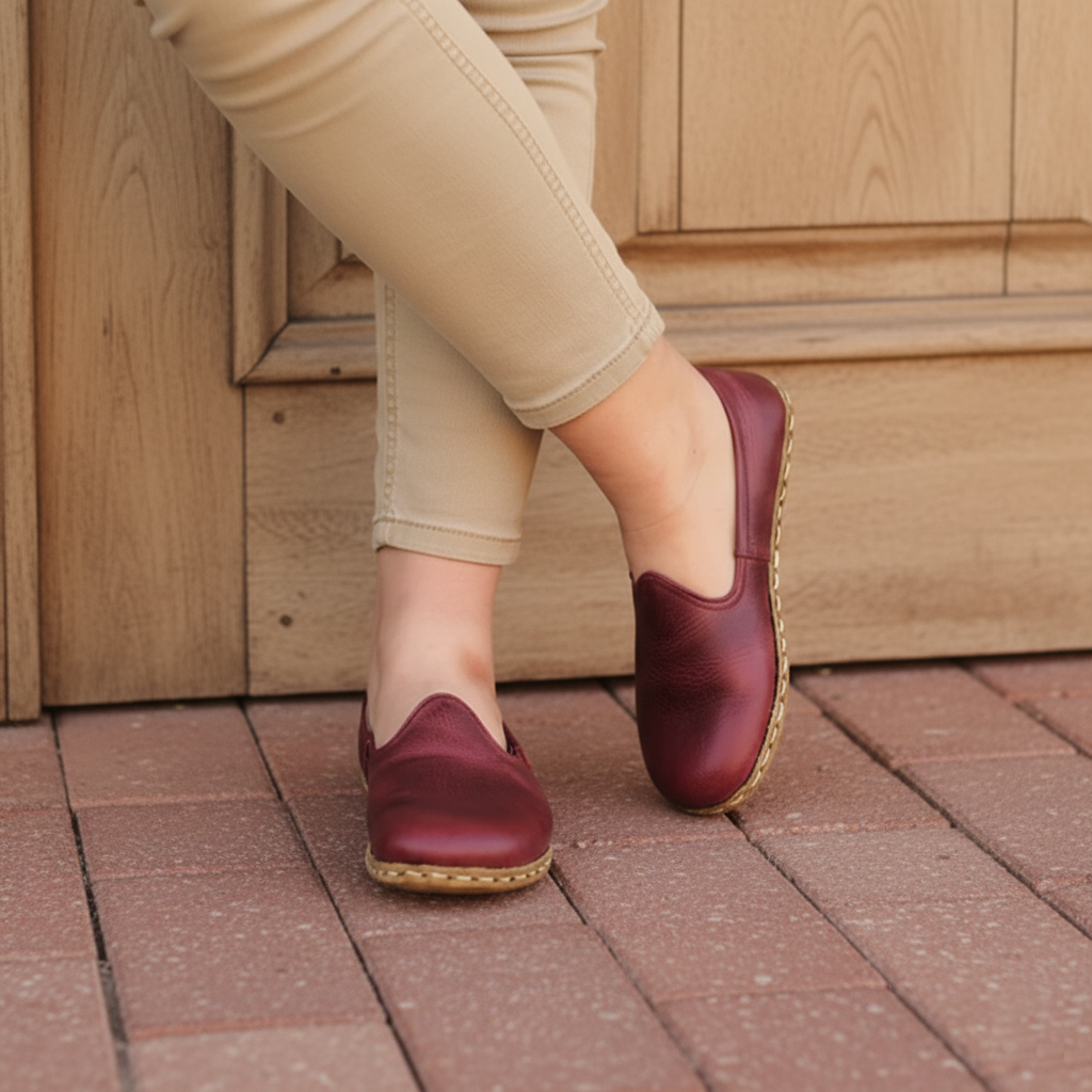 Women Barefoot Burgundy Slip On Shoes