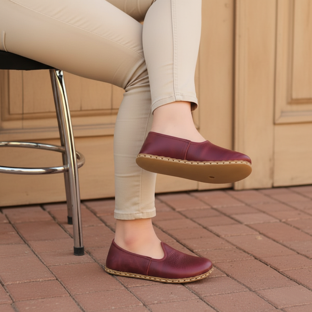 Women Barefoot Burgundy Slip On Shoes