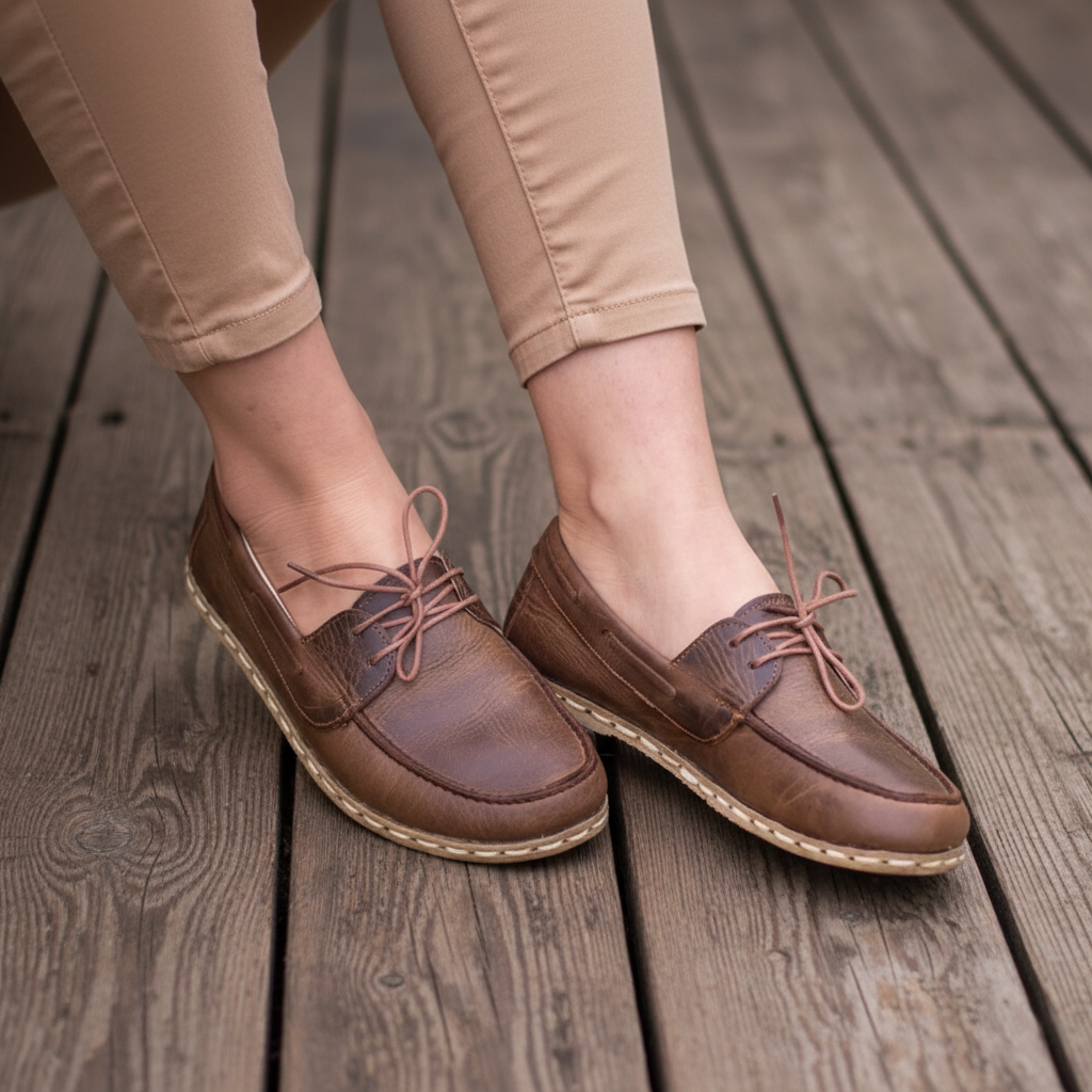Women Barefoot Coffee Brown Boat Shoes