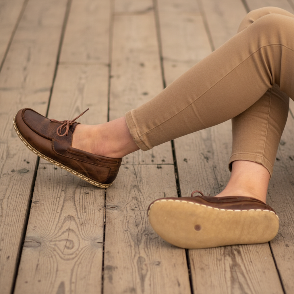 Women Barefoot Coffee Brown Boat Shoes
