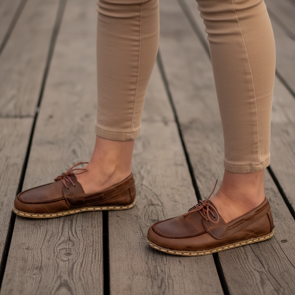 Women Barefoot Coffee Brown Boat Shoes
