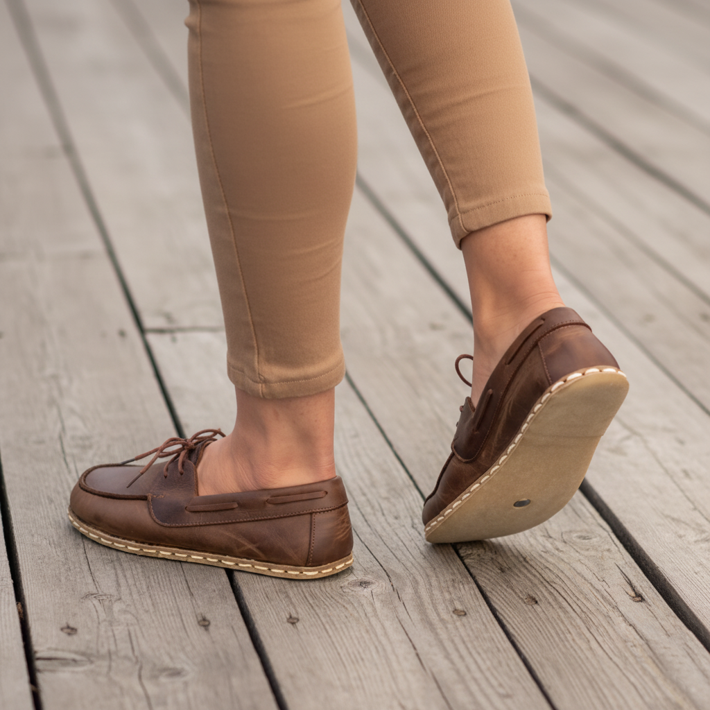 Women Barefoot Coffee Brown Boat Shoes