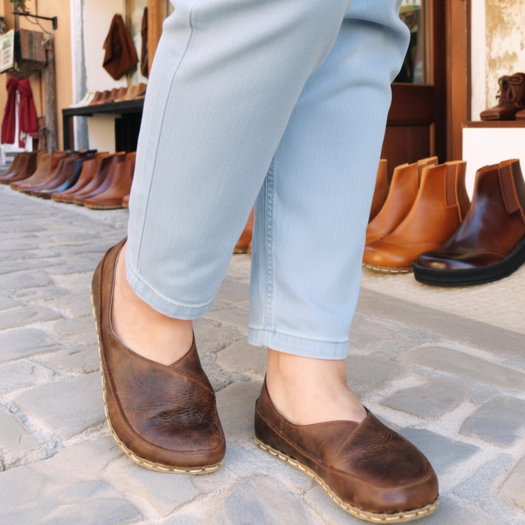 Women Barefoot Coffee Brown Cross Ballet Flats