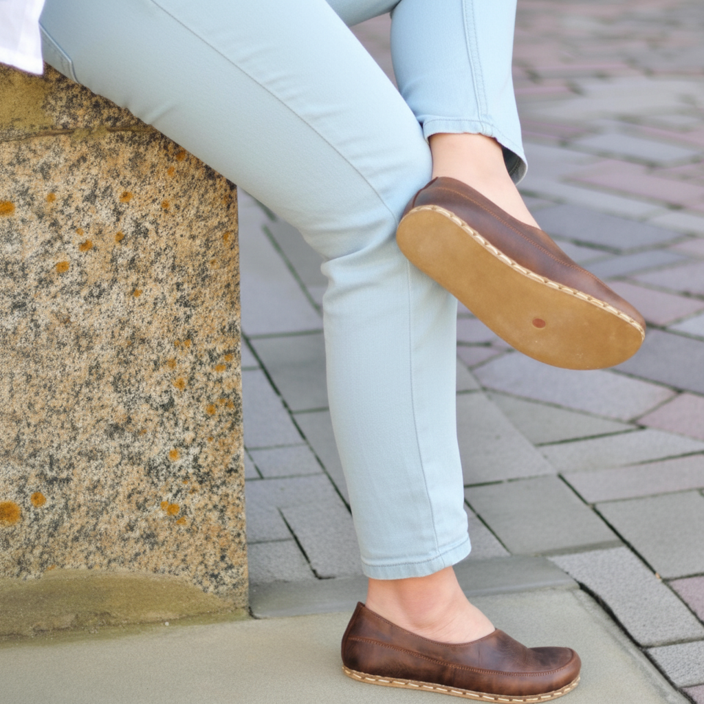 Women Barefoot Coffee Brown Cross Ballet Flats