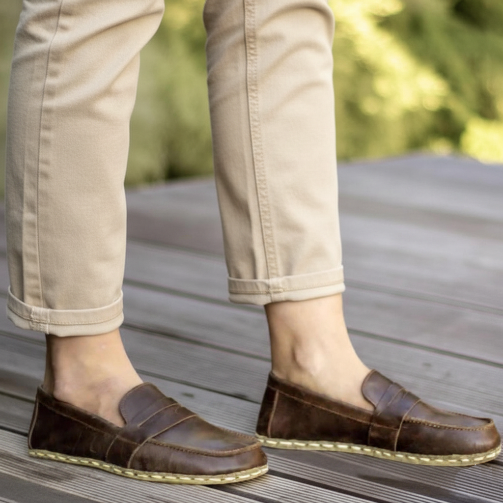 Women Barefoot Coffee Brown Penny Loafers