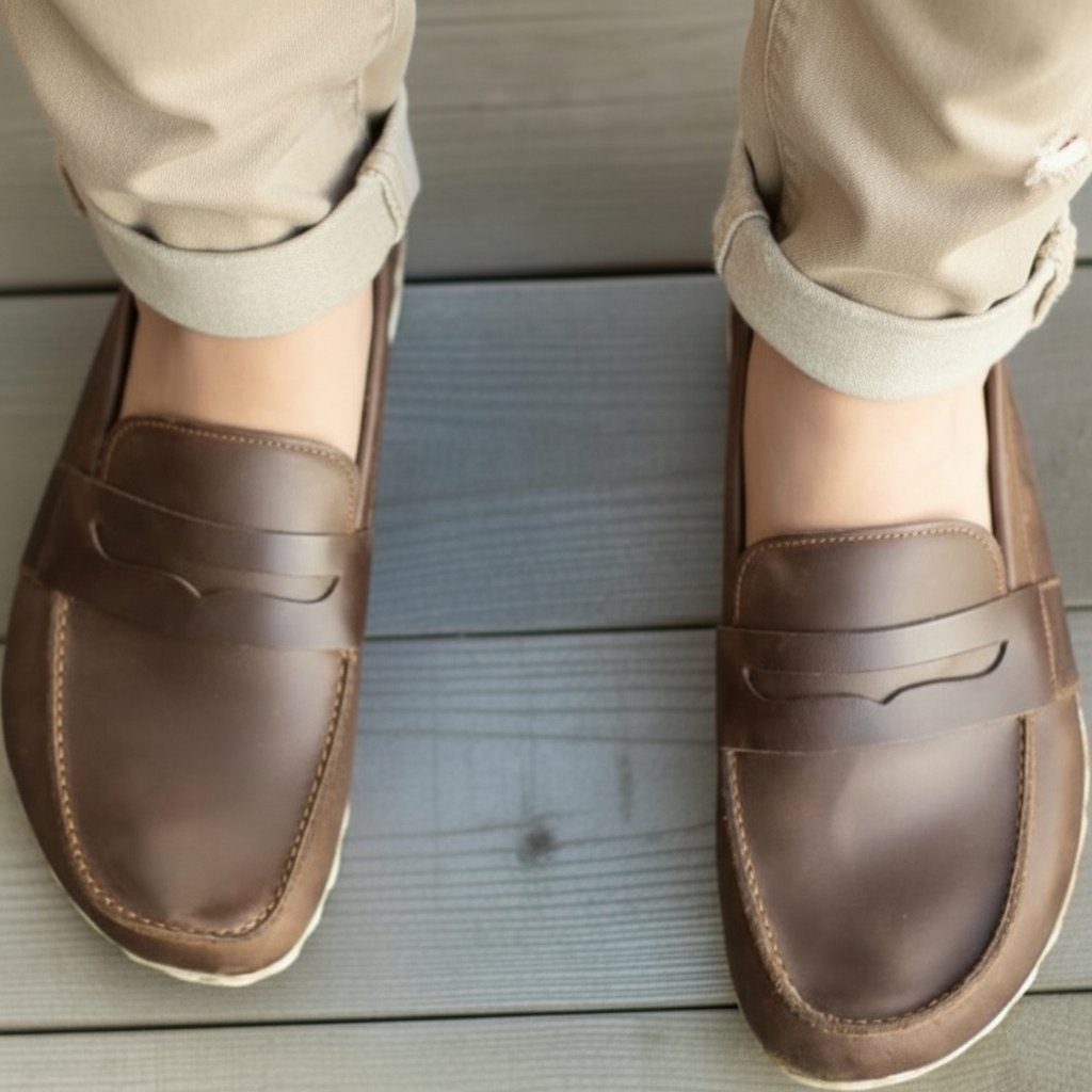 Women Barefoot Coffee Brown Penny Loafers