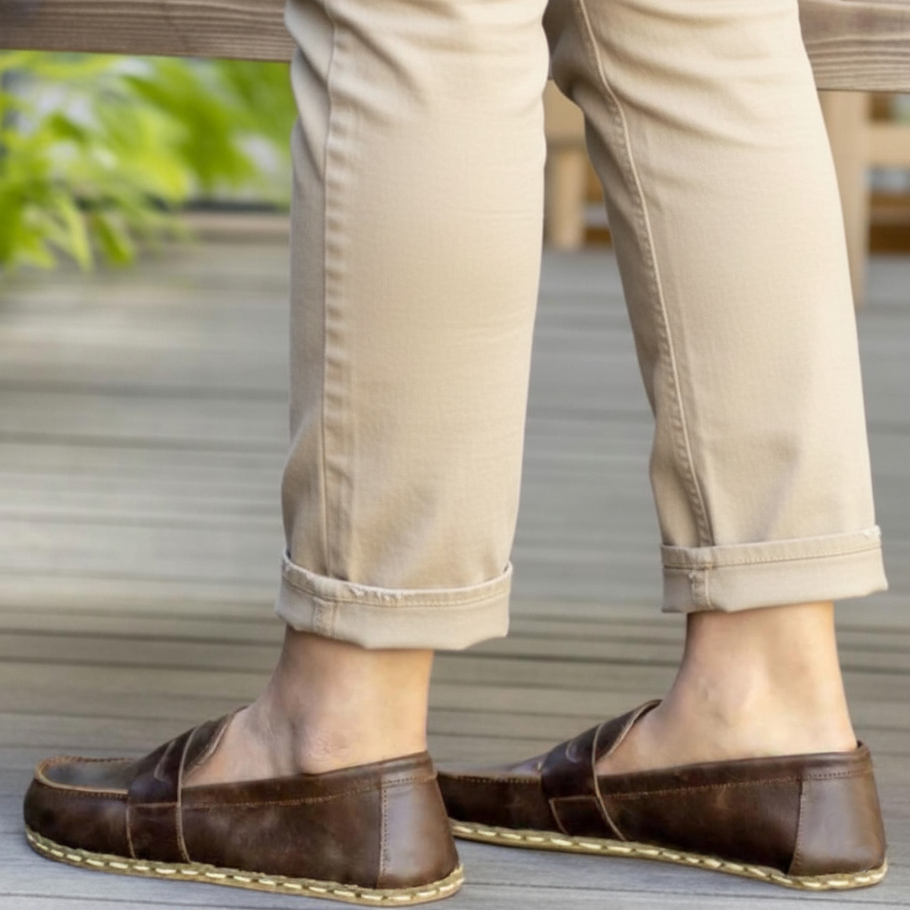 Women Barefoot Coffee Brown Penny Loafers