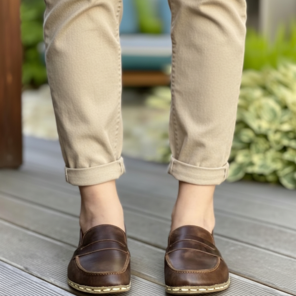 Women Barefoot Coffee Brown Penny Loafers
