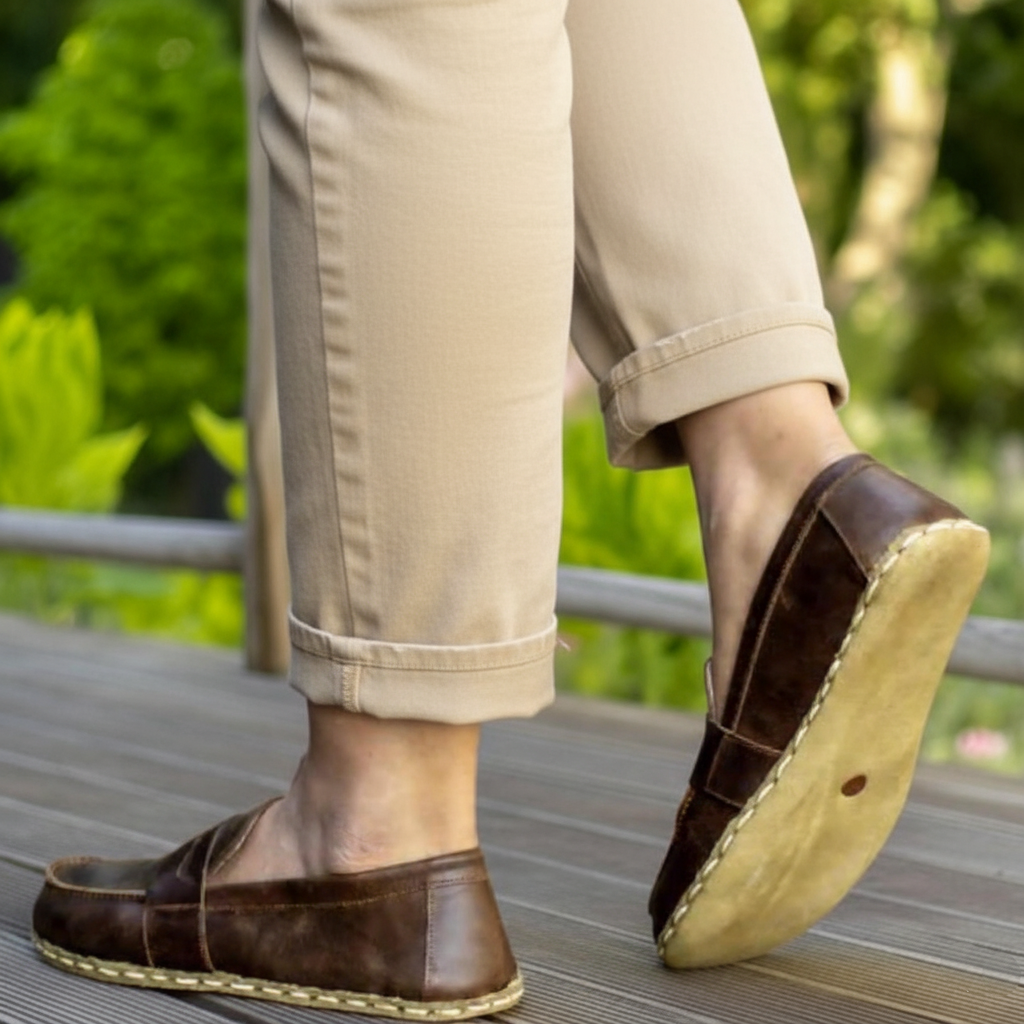Women Barefoot Coffee Brown Penny Loafers