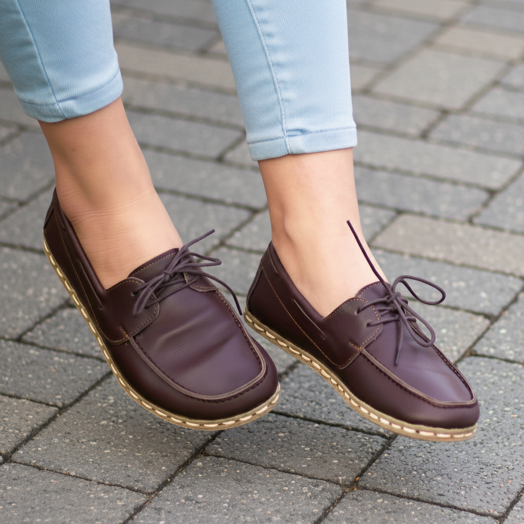 Women Barefoot Dark Brown Boat Shoes