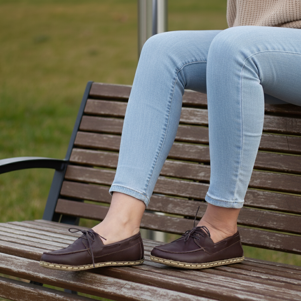 Women Barefoot Dark Brown Boat Shoes