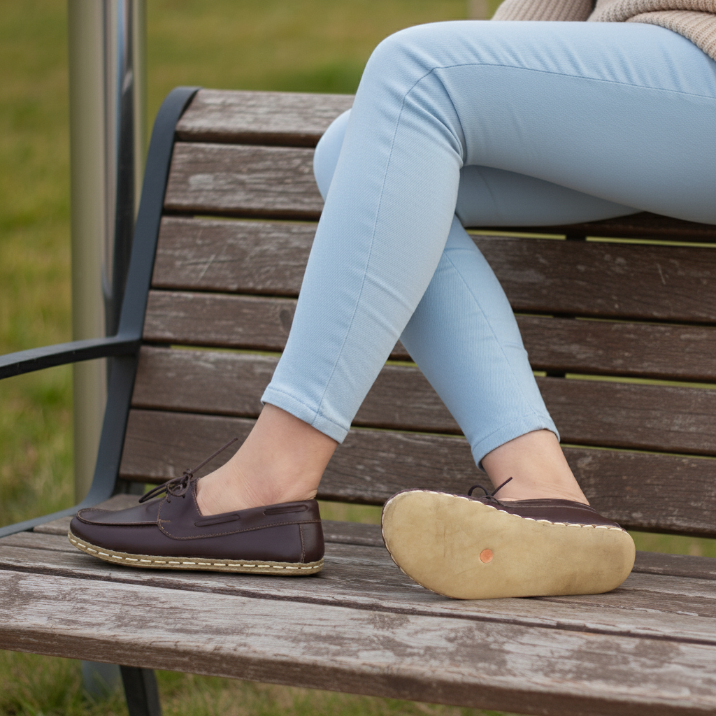 Women Barefoot Dark Brown Boat Shoes