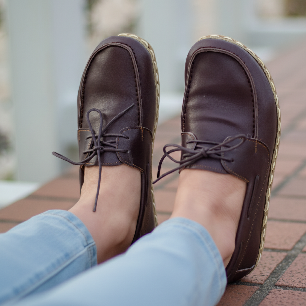 Women Barefoot Dark Brown Boat Shoes