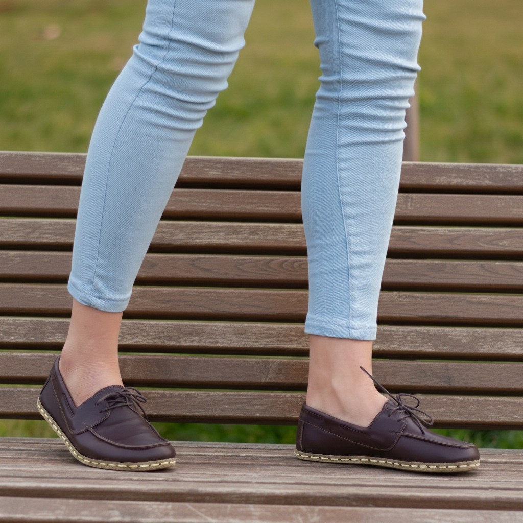 Women Barefoot Dark Brown Boat Shoes