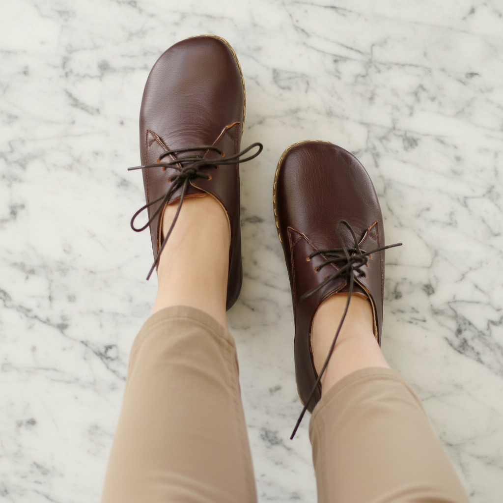 Women Barefoot Dark Brown Oxford Shoes