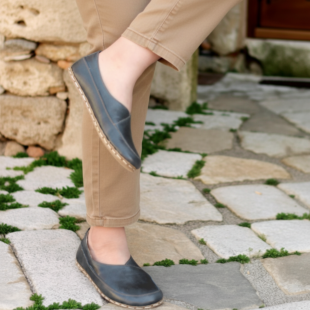 Women Barefoot Dark Green Cross Ballet Flats