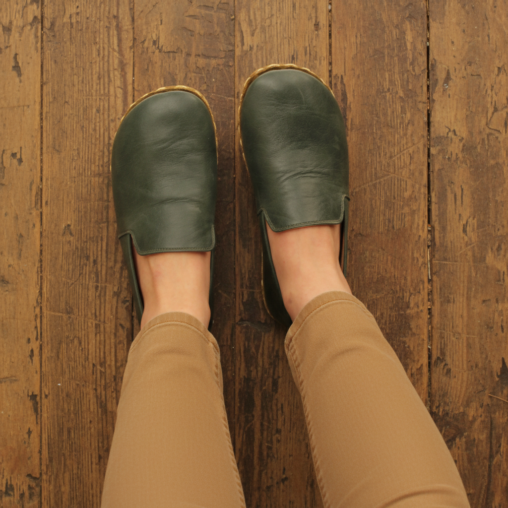 Women Barefoot Dark Green Loafers