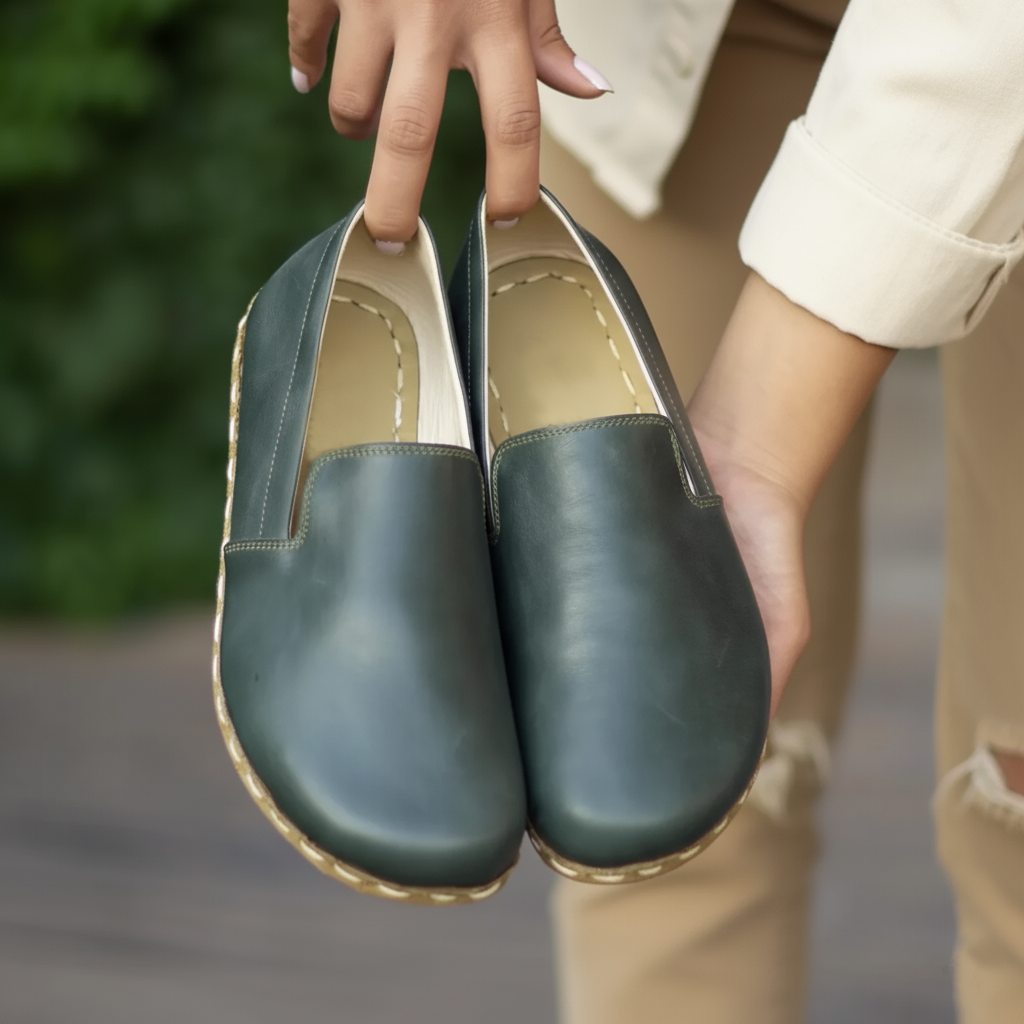 Women Barefoot Dark Green Loafers