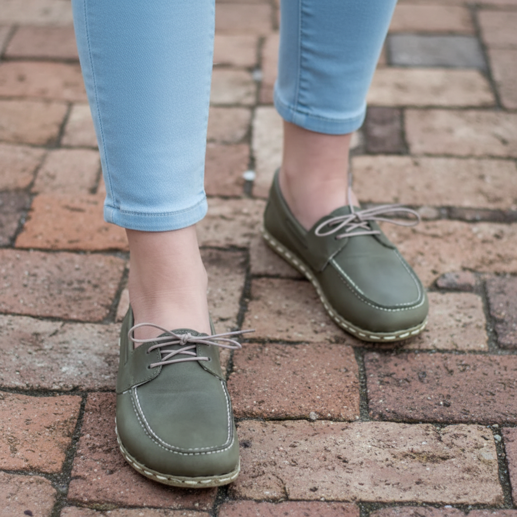 Women Barefoot Green Boat Shoes