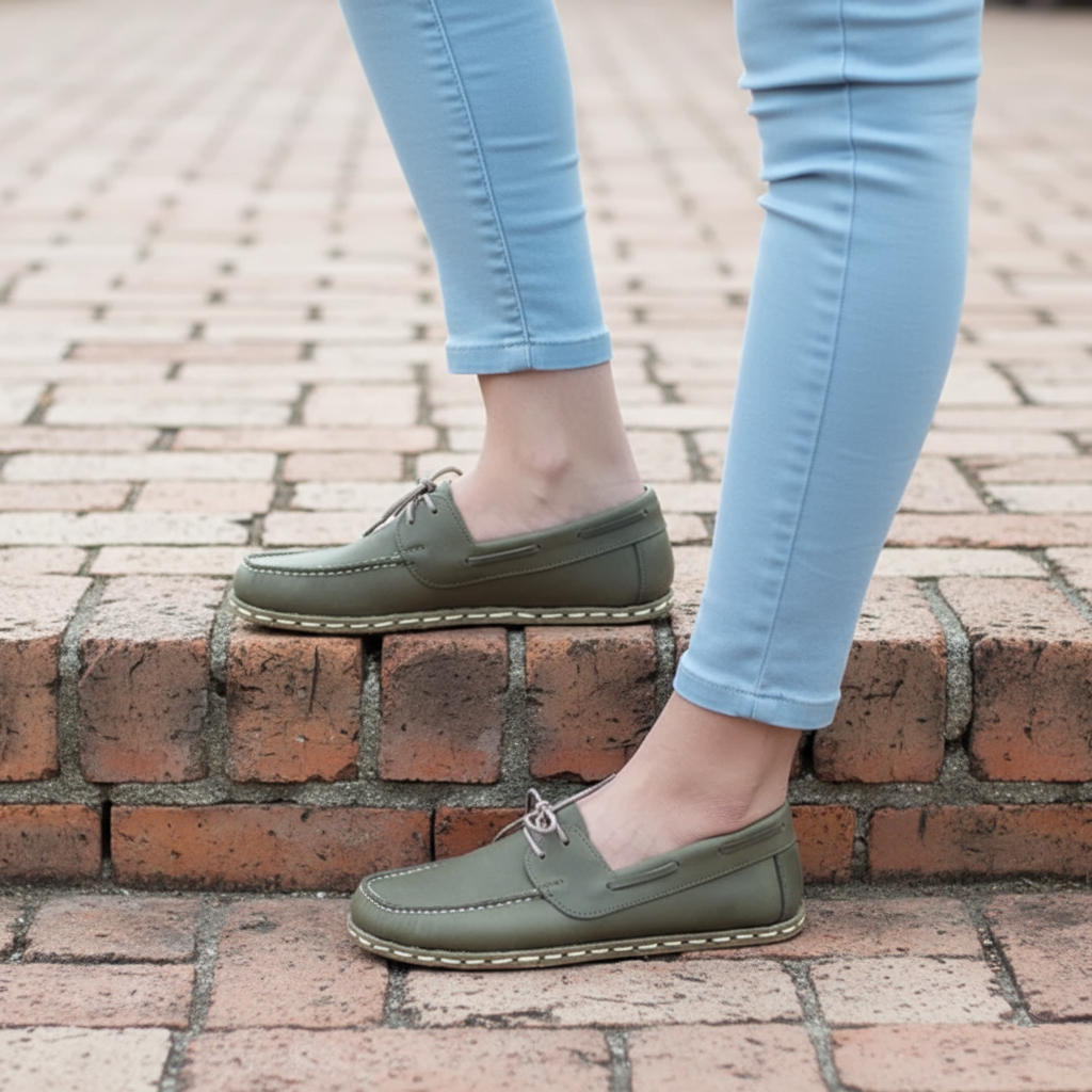 Women Barefoot Green Boat Shoes