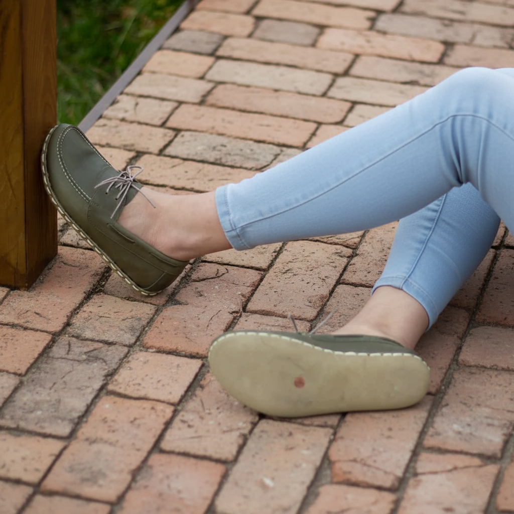 Women Barefoot Green Boat Shoes