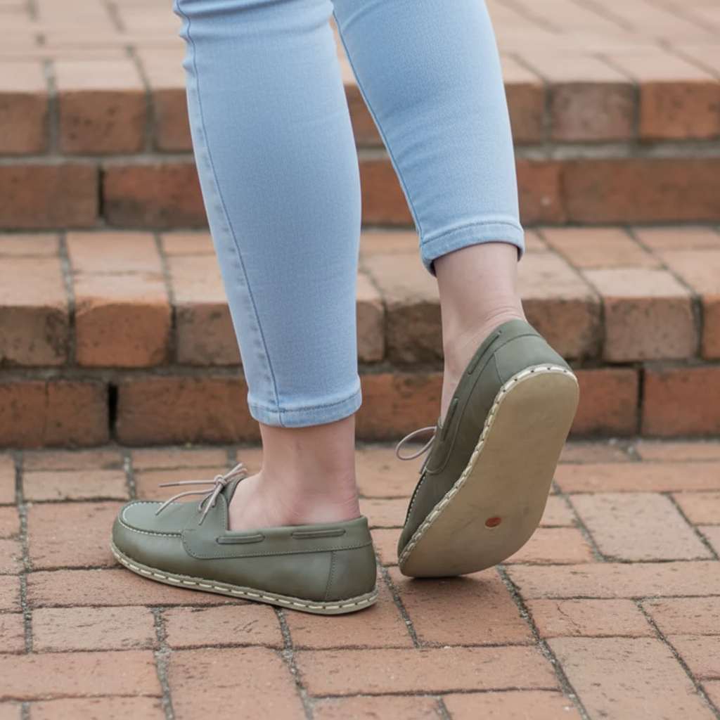 Women Barefoot Green Boat Shoes