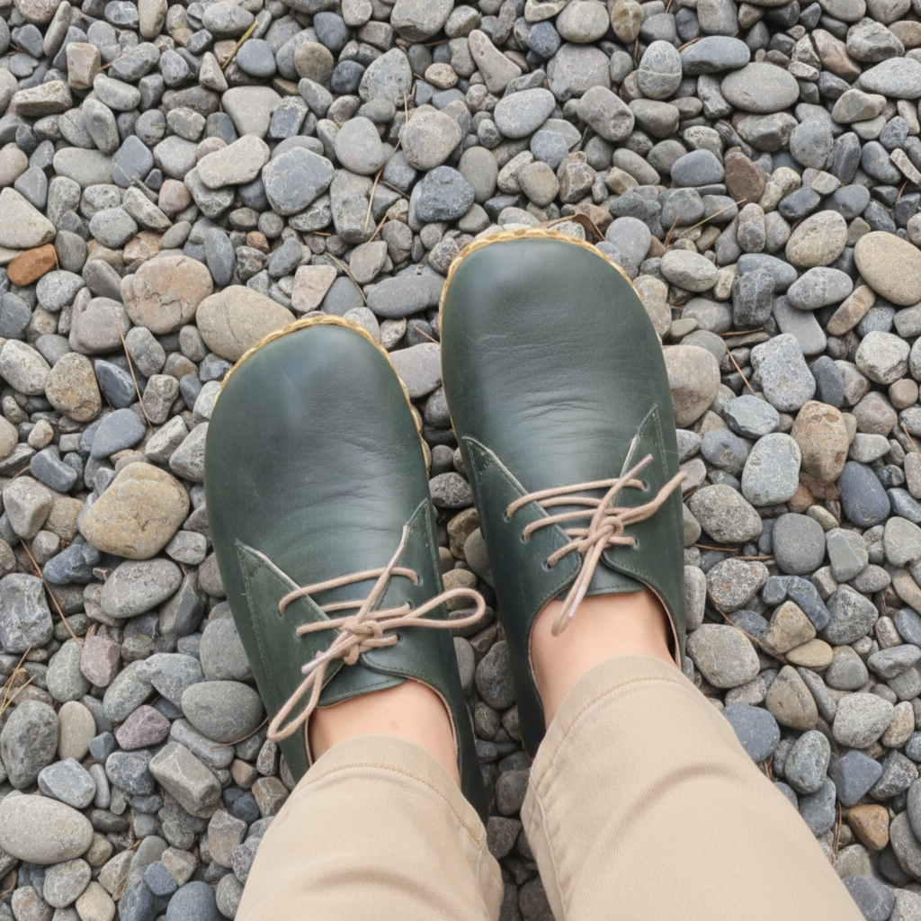 Women Barefoot Green Oxford Shoes