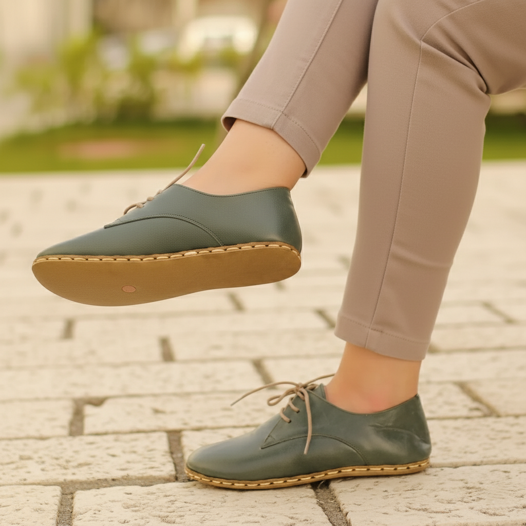 Women Barefoot Green Oxford Shoes