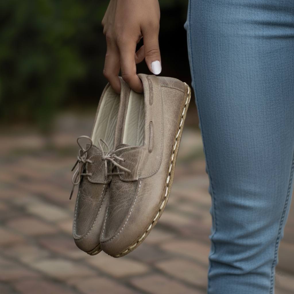 Women Barefoot Light Brown Boat Shoes