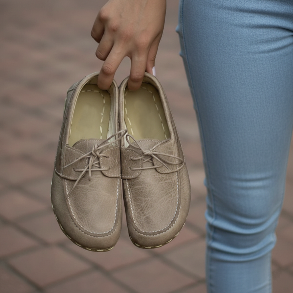 Women Barefoot Light Brown Boat Shoes