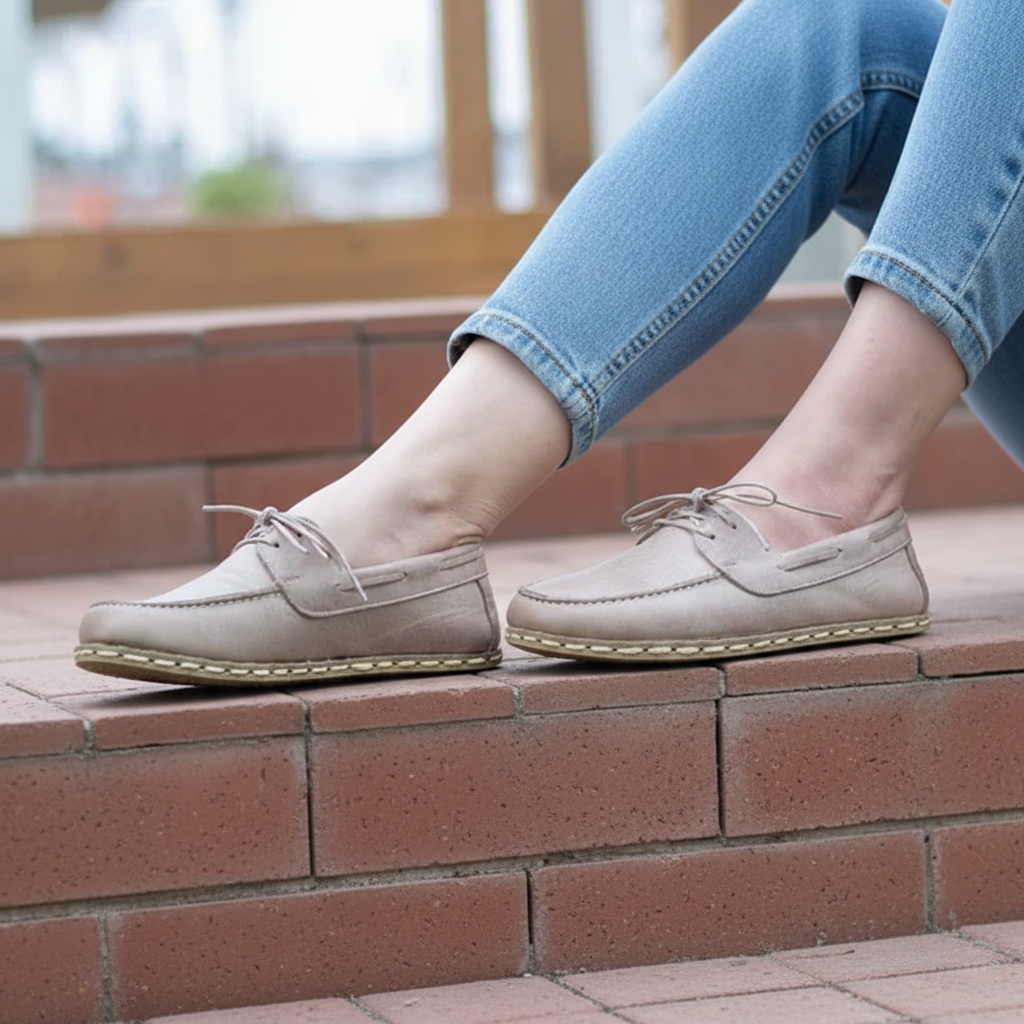 Women Barefoot Light Brown Boat Shoes