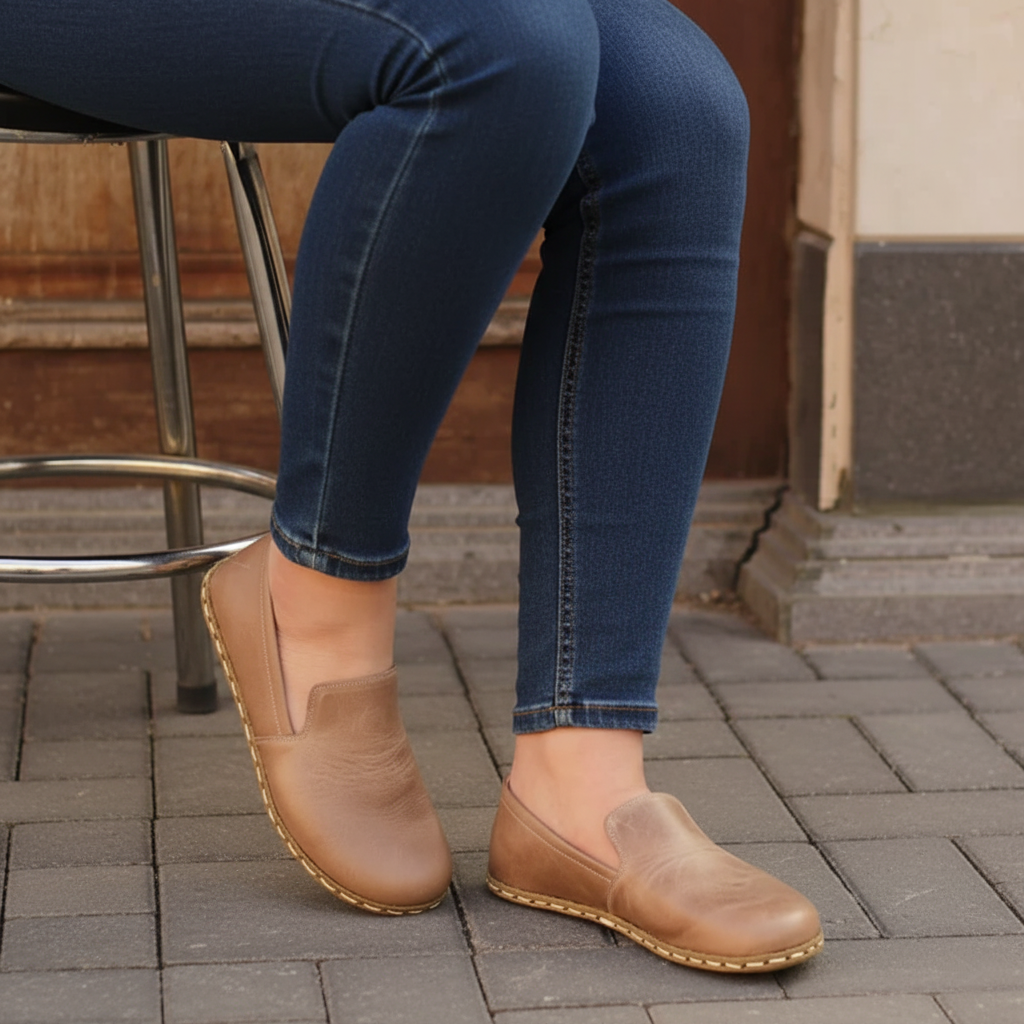 Women Barefoot Light Brown Loafers